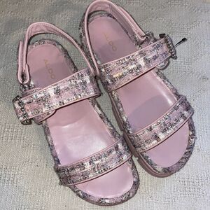 Aldo Platform Sandals Women’s Size 10 Medium Pink Fabric Buckle Strappy Beach